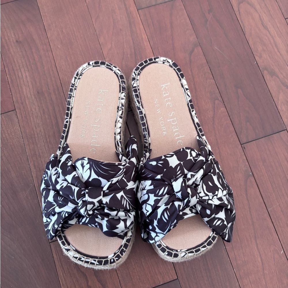 Kate Spade Black and White Espadrille Slides